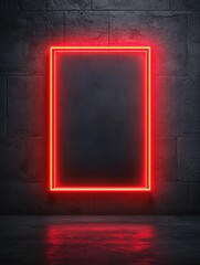 Aufkleber - A glowing red neon frame on a dark textured wall, reflecting on a polished surface, creating a modern and striking visual effect.