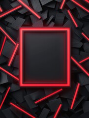 Aufkleber - A sleek, illuminated frame surrounded by dark geometric shapes and red neon lines, creating a modern and striking visual contrast.