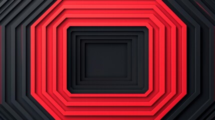 Poster - A striking geometric pattern of layered red and black shapes, forming an octagonal design that creates a sense of depth and modernity.