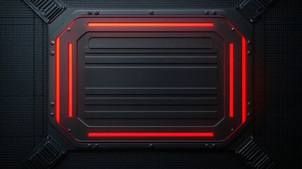 Poster - A sleek, futuristic panel with glowing red lines on a dark textured background, suggesting a sci-fi or technological theme.