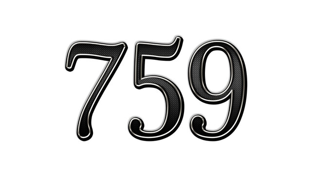 black metal 3d design of number 759 on white background.