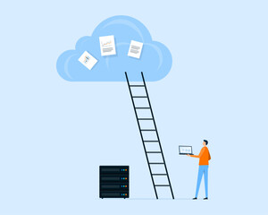 Aufkleber - business technology storage and cloud server service concept with administrator and developer  working concept