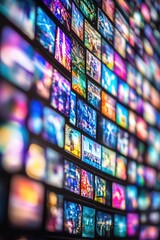 Poster - a unique display of multiple tv screens showing diverse content, perfect for highlighting multimedia