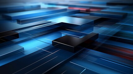 Poster - Abstract Blue and Black 3D Geometric Composition