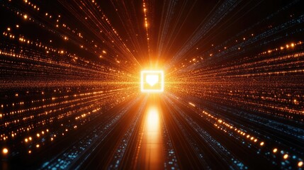 Poster - A digital lock glowing with rays of light over a futuristic data network