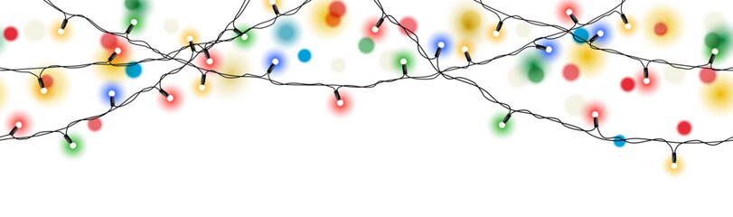 Wall Mural - vector set of realistic glowing colorful christmas lights in seamless pattern isolated on white back