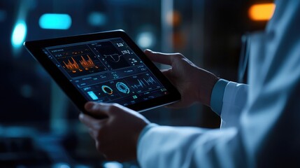 Poster - A doctora??s hands holding a digital tablet displaying diagnostic results