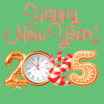 Trend 2025 Happy New Year logo text design big set