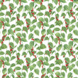 © Masha_tolk_art - Watercolor intertwining climbing aromatic pepper branches seamless pattern. Black peppercorn at different stages of ripening and green leaves. Spice illustration for textile, prints, wrapping paper