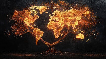 Poster - A radiant tree with branches forming a map of the world