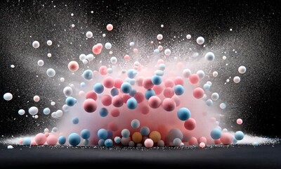Poster - A captivating burst of colors occurs as powder explodes, sending pastel particles into the air against a black background