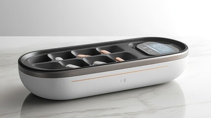 Poster - A sleek pill organizer featuring high-tech compartments and a digital timer