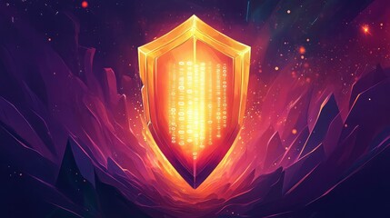 Poster - A vibrant illustration of a shield protecting glowing binary code