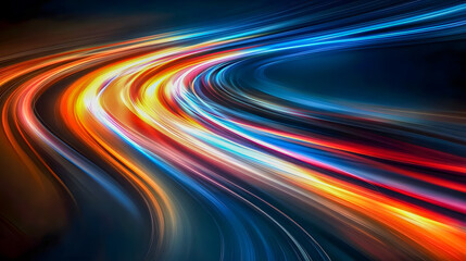 Poster - Dynamic Motion Blur with Colorful Lights and Vibrant Abstract Waves in Dark Background Creating Energetic and Modern Feel