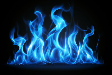 Wall Mural - Blue flames, dark background, smoke, abstract wallpaper.