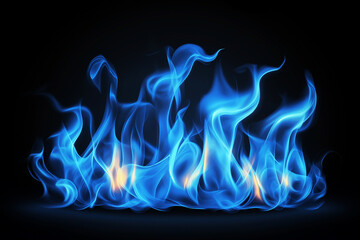 Wall Mural - Blue flames, dark background, smoke, abstract wallpaper.