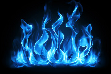 Wall Mural - Blue flames, dark background, smoke, abstract wallpaper.