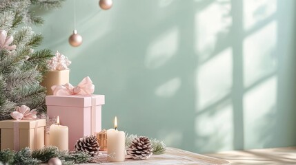 Sticker - With presents and candles spread across it, the table creates a warm and festive atmosphere.