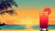 © dongwei - Vibrant Sunset with Tropical Cocktail Glass and Refreshing Drink on Beach by Ocean Shoreline