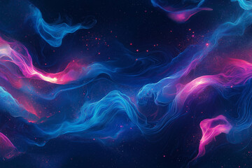 Wall Mural - abstract background with colorful, glowing waves and stars on a dark blue background, a space design