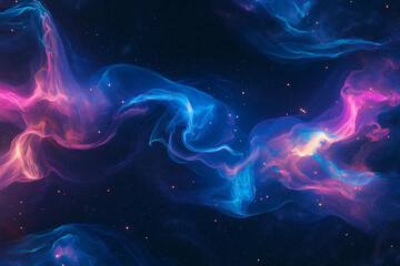 Wall Mural - abstract background with colorful, glowing waves and stars on a dark blue background, a space design