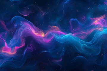 Wall Mural - abstract background with colorful, glowing waves and stars on a dark blue background, a space design