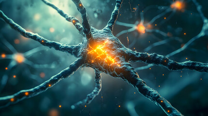 Poster - Intricate Neuron Structure with Glowing Synapses and Dendrites in a Digital Representation of Neural Activity and Communication