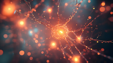 Poster - Abstract representation of neural connections with glowing nodes and fibers in a colorful molecular background