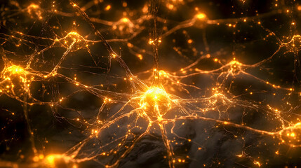 Poster - Intricate Network of Glowing Neurons with Sparkling Connections and Bright Synapses in a Dark Background