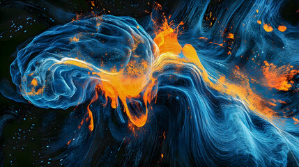 Poster - Colorful Abstract Swirl of Blue and Orange Fluid Dynamics Creating a Vibrant and Dynamic Composition in a Dark Background