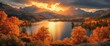 © ANUAR - Majestic Autumn Landscape at Sunrise with Vibrant Trees, Calm Lake, and Majestic Mountains Under Dramatic Cloudy Sky in a Scenic Nature View