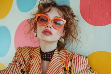 Poster - Surreal editorial featuring a model in mid-century modern clothing, blending abstract design with vibrant energy.