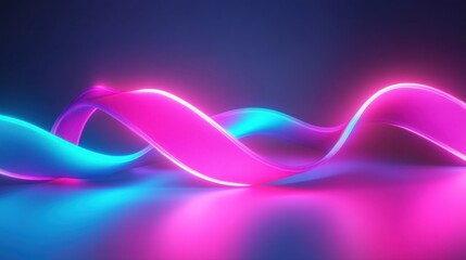 Poster - Colorful neon ribbons of pink and blue gracefully wave against a dark background, creating a vibrant and dynamic atmosphere.