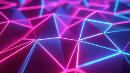 Poster - A close-up of a vibrant, geometric pattern featuring glowing neon lines in pink and blue tones, creating a futuristic effect.