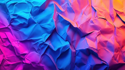 Poster - Vibrant and colorful crumpled paper texture in shades of blue, pink, and orange.