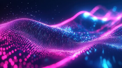 Fototapete - A vibrant abstract representation of digital waves in neon pink and blue, illustrating technology and innovation.