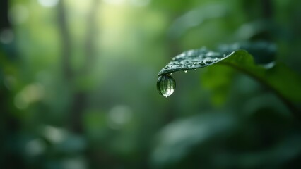 Wall Mural - A drop of water on a leaf in the sunlight