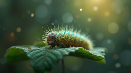 Sticker - A close up of a caterpillar on a leaf