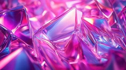 Poster - A vibrant abstract composition of reflective, prism-like shapes in shades of pink and blue.