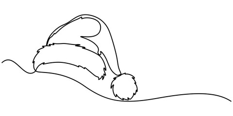 Aufkleber - Santa Claus hat Continuous one line drawing. Christmas or New Year concept, One continuous line drawing of christmas Santa Claus hat. Nicolas red cup in simple linear style. Elegance logo editable. 