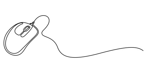 Aufkleber - Continuous single line drawing of computer mouse icon. Vector illustration, Continuous line drawing. Computer mouse sign. Hand drawn illustration with black line on white background. Vector symbol. 