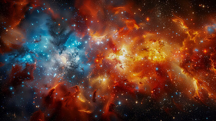 Wall Mural - Vivid Cosmic Nebula with Blue and Red Stellar Clouds