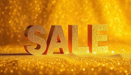 Poster - Golden glittery background with the word SALE in 3D text, sale tag, sale banner, poster, advertisement, Sale icon, Design for decorating, wallpaper, and christmas sale, created with generative ai