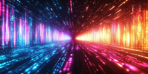 Poster - Colorful light trails create a dynamic and vibrant display of energy in a digital landscape