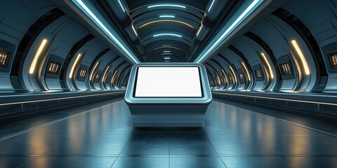 Poster - Futuristic corridor with illuminated panels and a central display in a sci-fi setting