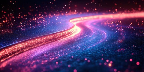 Poster - Colorful glowing pathway of light winding through a starry cosmic space landscape at night