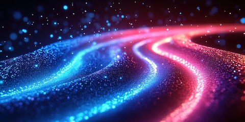 Poster - Vibrant waves of light and color create a mesmerizing spectacle in a digital landscape