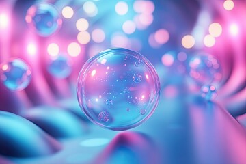 Poster - Abstract background with pastel neon blue and pink spheres, geometric shapes.