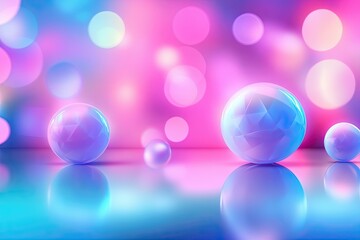 Poster - Abstract background with pastel neon blue and pink spheres, geometric shapes.