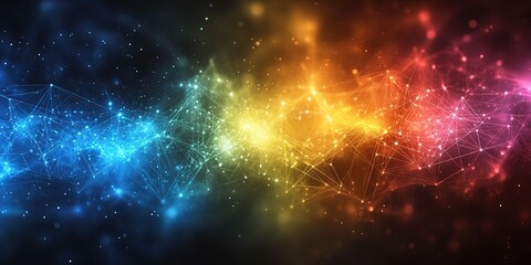 Poster - Dynamic display of colorful cosmic energy with vivid light and intricate patterns in a dark background